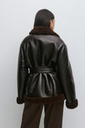 Teddy pu belted jacket - Brown/brown