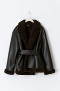 Teddy pu belted jacket - Brown/brown