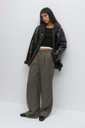 Teddy pu belted jacket - Black/grey