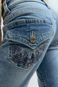 Decorated low flare jeans - Bleu clair