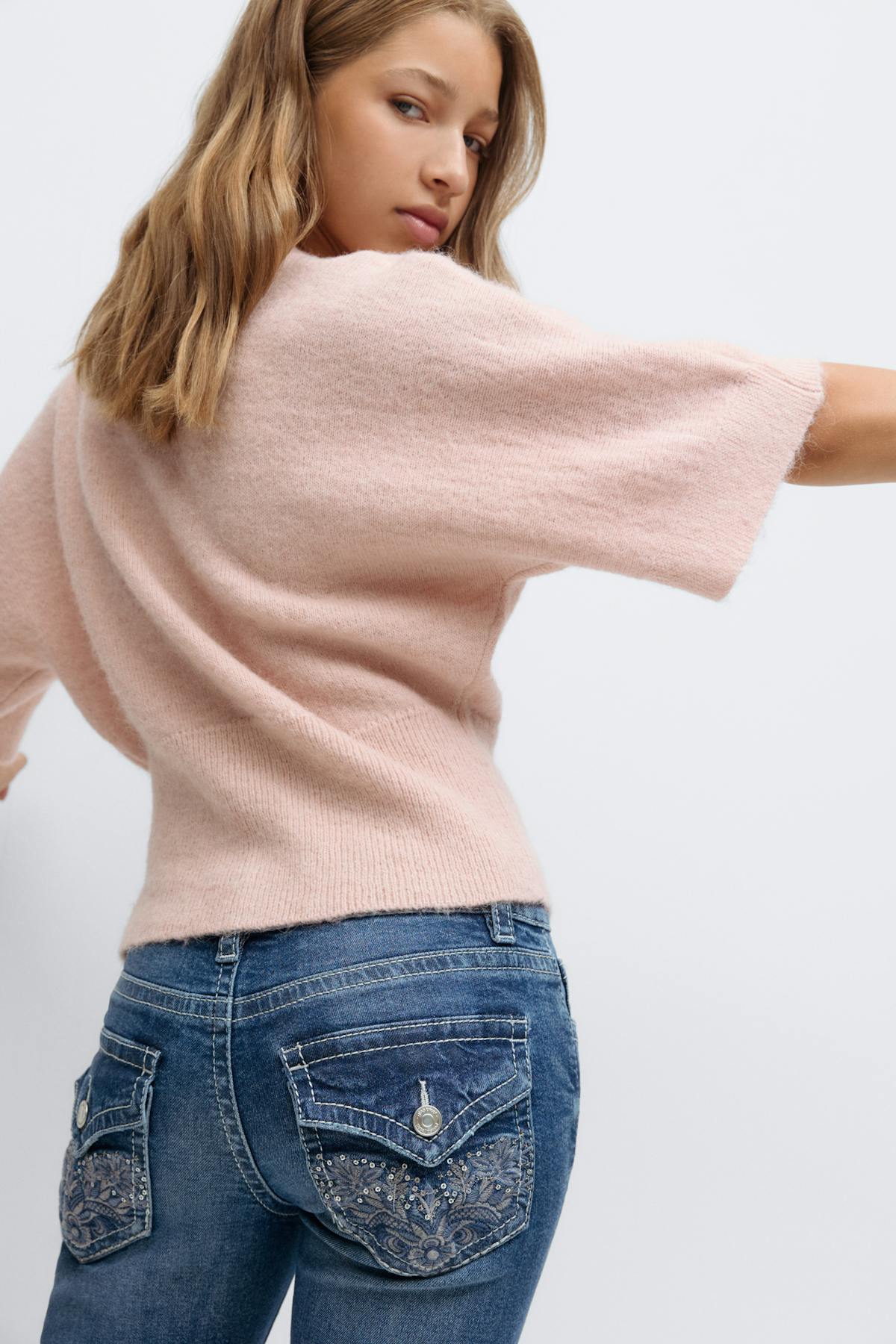 Decorated low flare jeans - Bleu clair