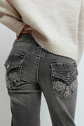 Decorated low flare jeans - Offblack