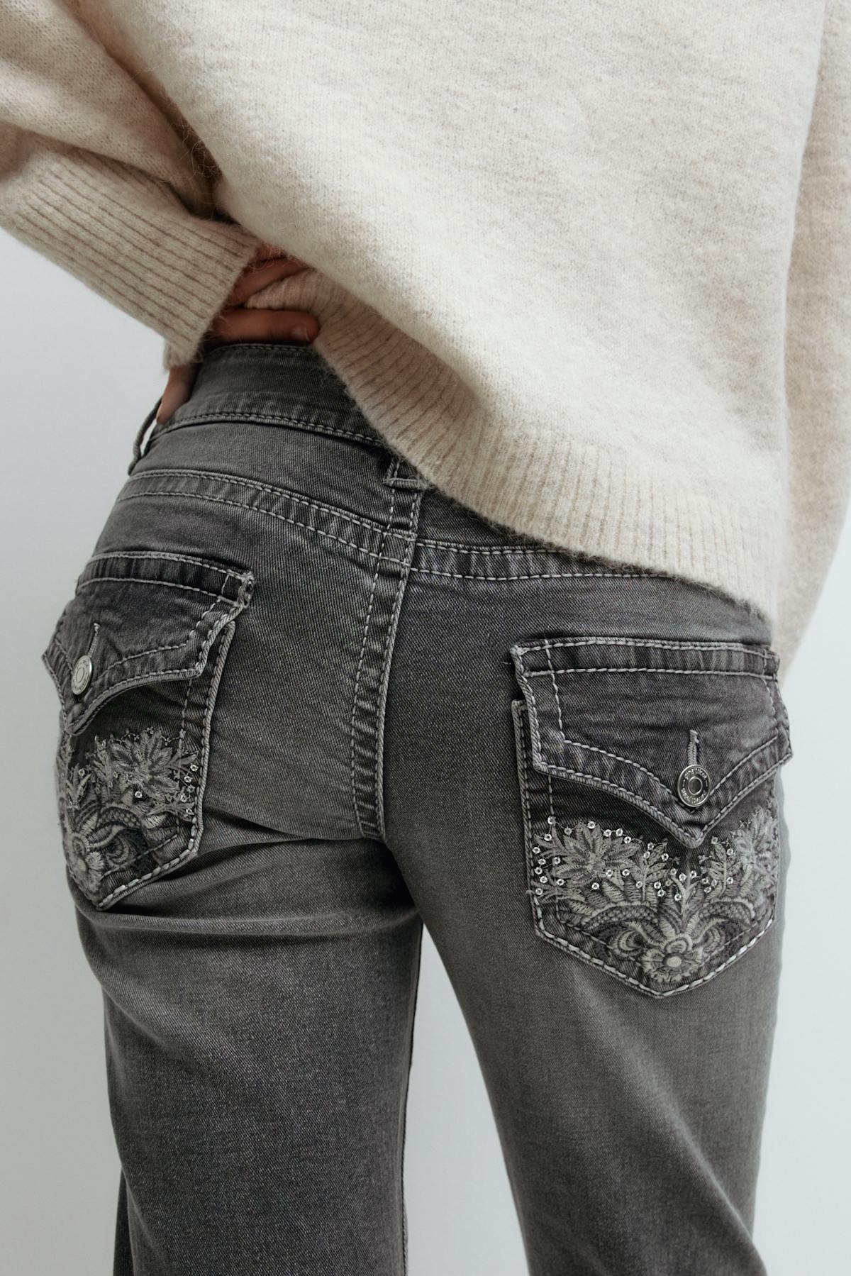 Decorated low flare jeans - Offblack