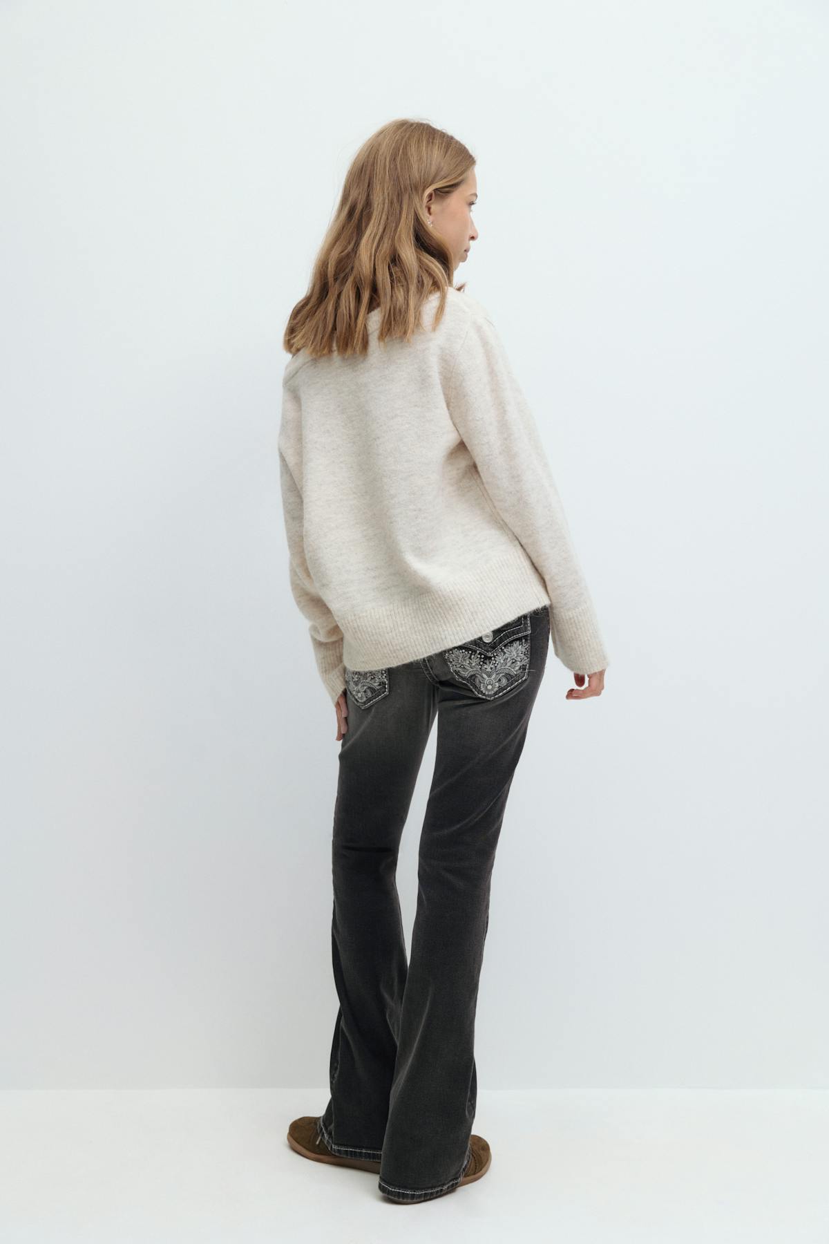 Decorated low flare jeans - Mid blue