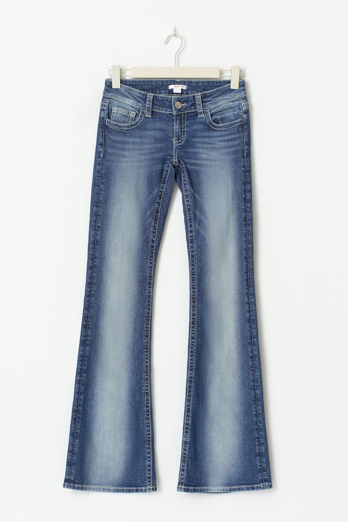 Decorated low flare jeans - Mid blue