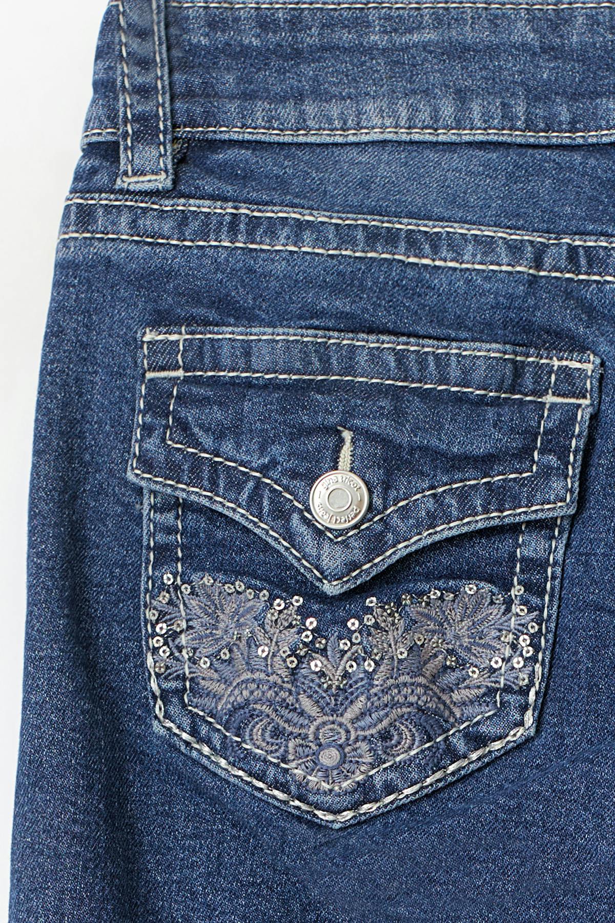 Decorated low flare jeans - Mid blue