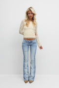 Decorated low flare jeans - Lt blue destroy