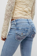 Decorated low flare jeans - Lt blue destroy