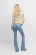 Decorated low flare jeans - Lt blue destroy