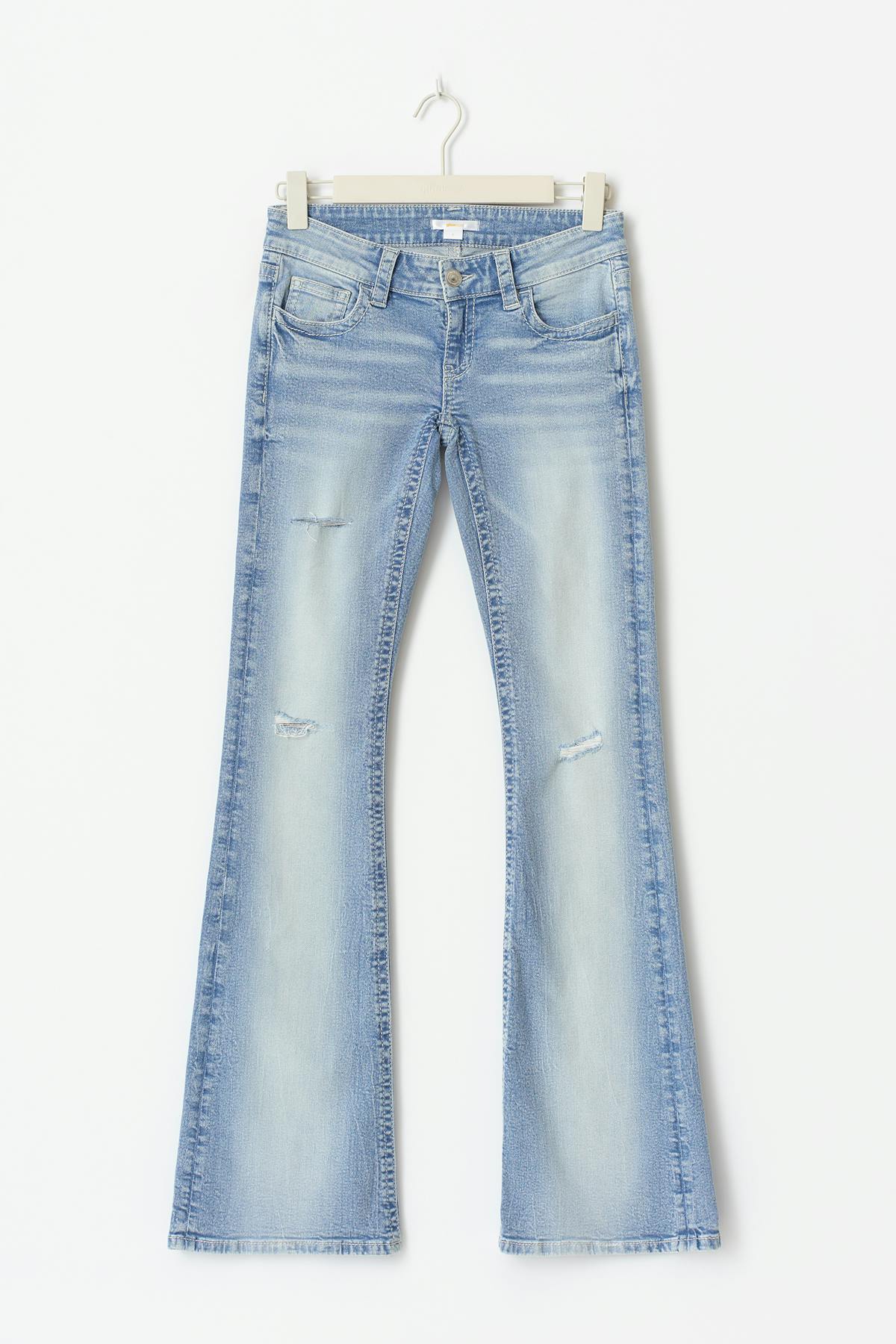 Decorated low flare jeans - Lt blue destroy