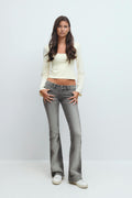 Decorated low flare jeans - Gris clair