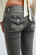 Decorated low flare jeans - Gris clair
