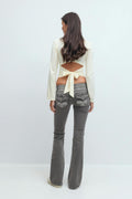 Decorated low flare jeans - Gris clair