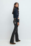 Decorated low flare jeans - Mid blue