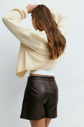 Mini wrap pu skort - Marron