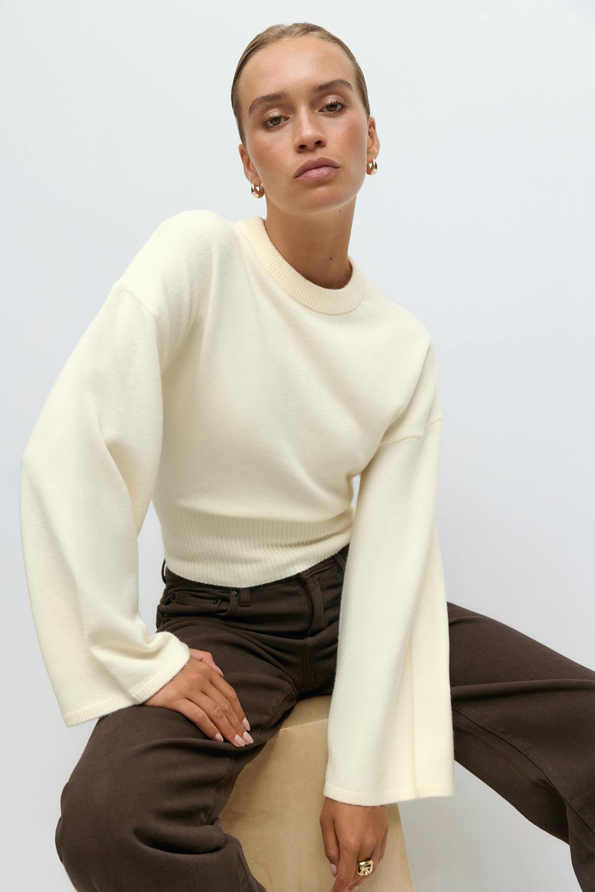 Wide sleeve knitted top - Noir