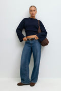 Wide sleeve knitted top - Navy blazer