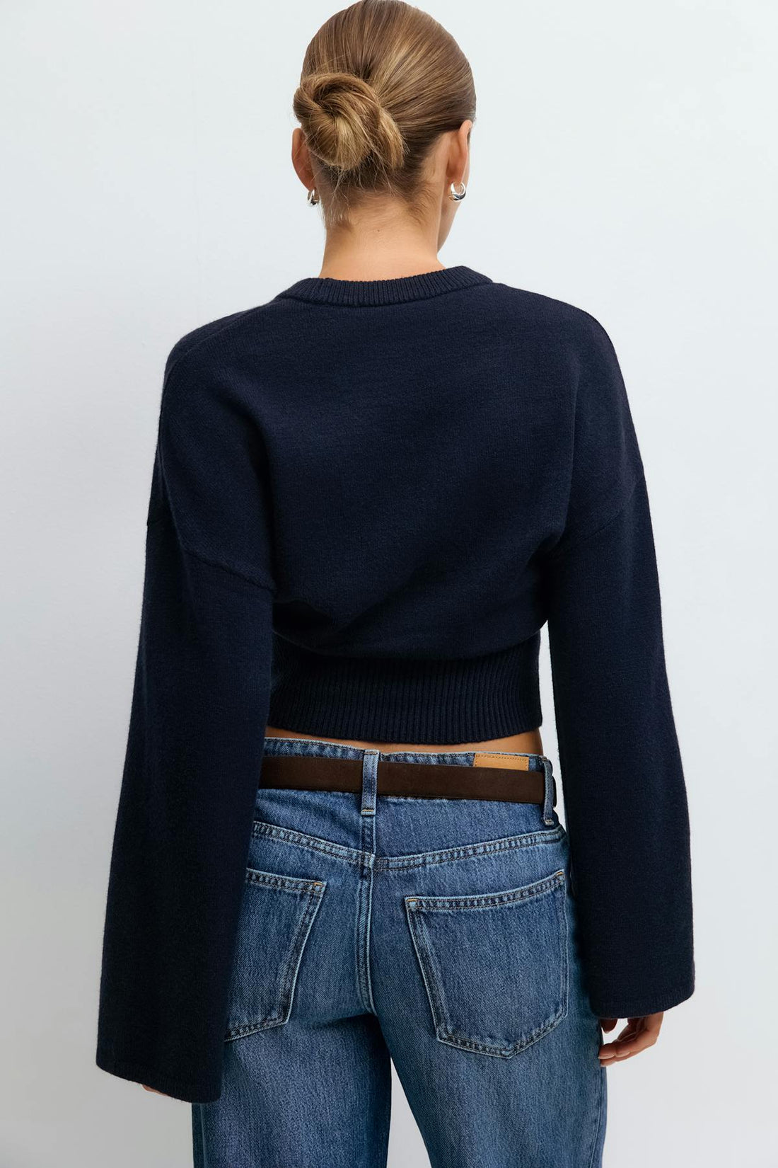 Wide sleeve knitted top - Navy blazer