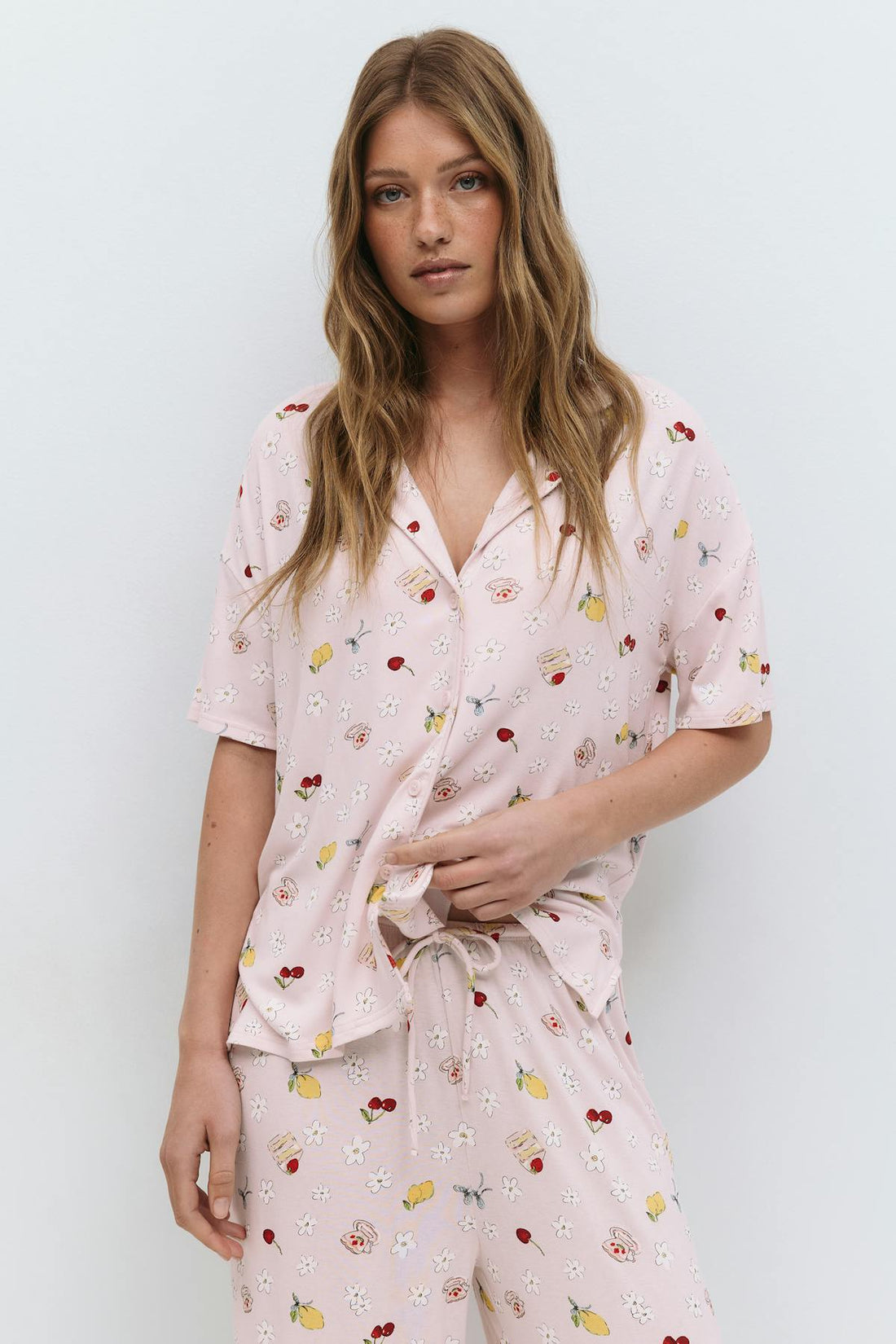 Soft shortsleeve pyjamas shirt - Midsummer offwh