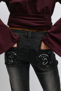 Sparkle low flare jeans - Dk blue tint