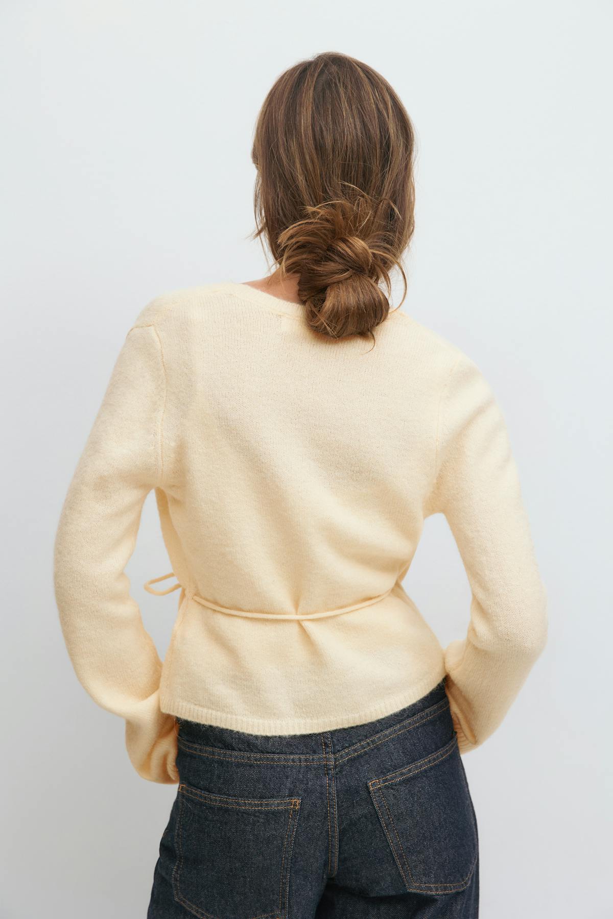 knitted wrap cardigan - Brown melange
