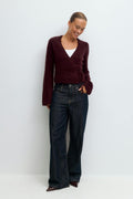 knitted wrap cardigan - Brown melange
