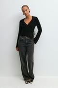 knitted wrap cardigan - Navy blazer