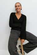 knitted wrap cardigan - Navy blazer
