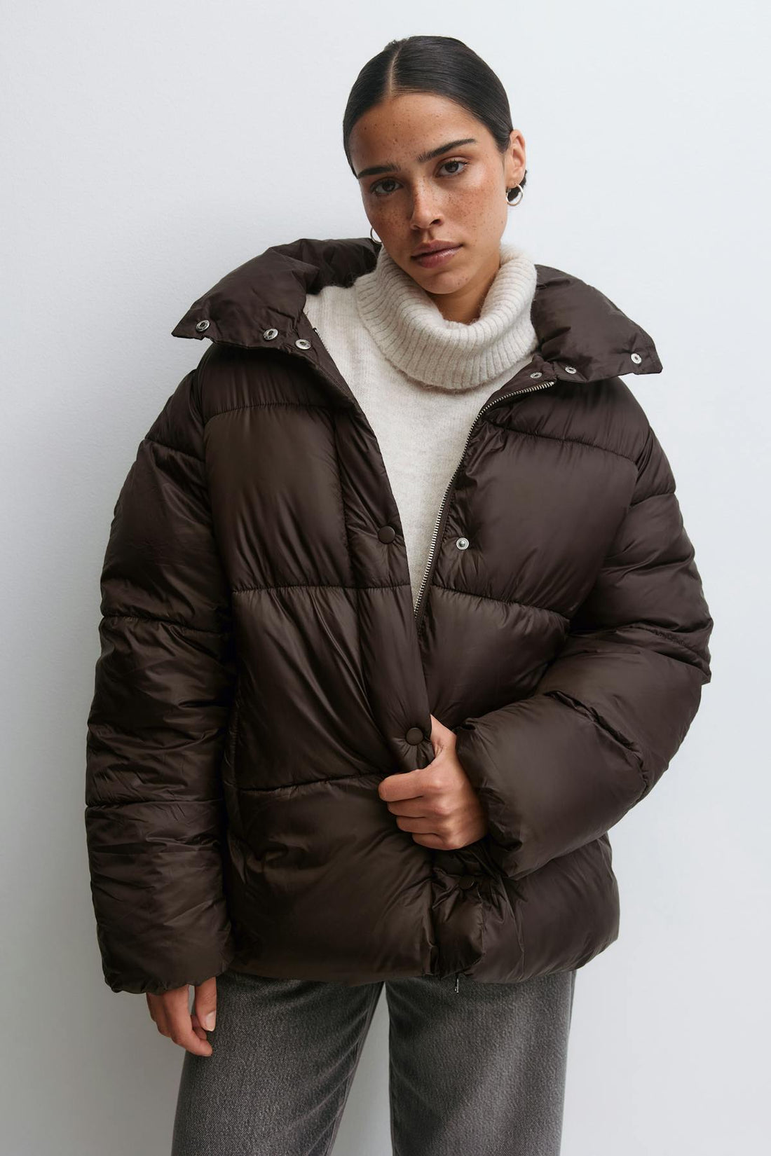 Belted puffer jacket - Marron foncé