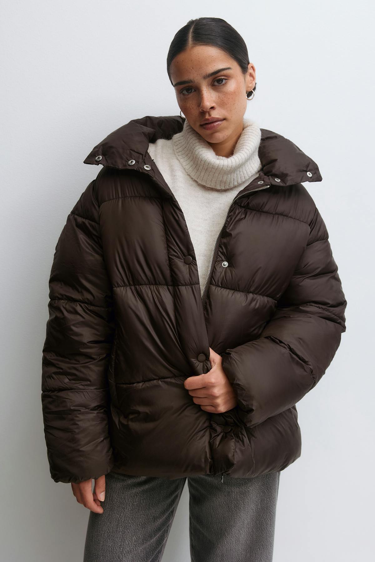 Belted puffer jacket - Marron foncé