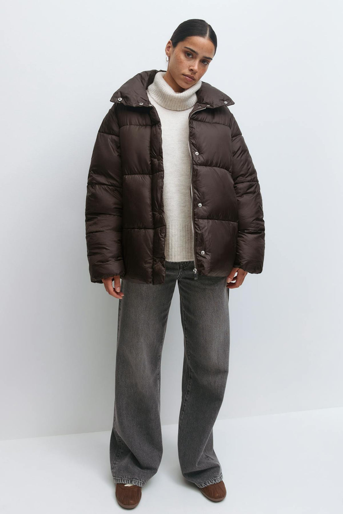 Belted puffer jacket - Marron foncé