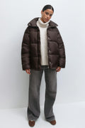 Belted puffer jacket - Marron foncé