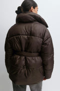 Belted puffer jacket - Marron foncé