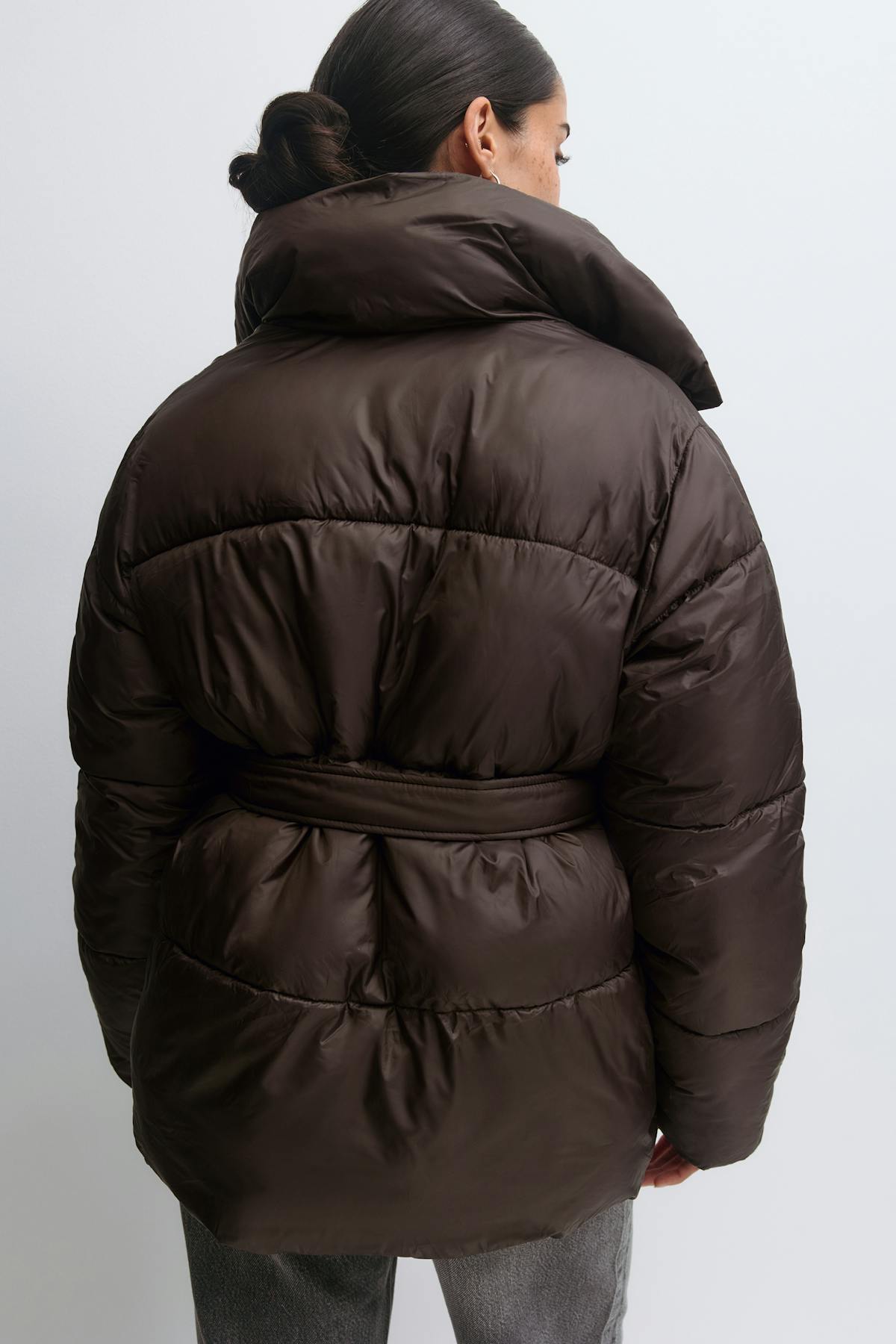 Belted puffer jacket - Marron foncé