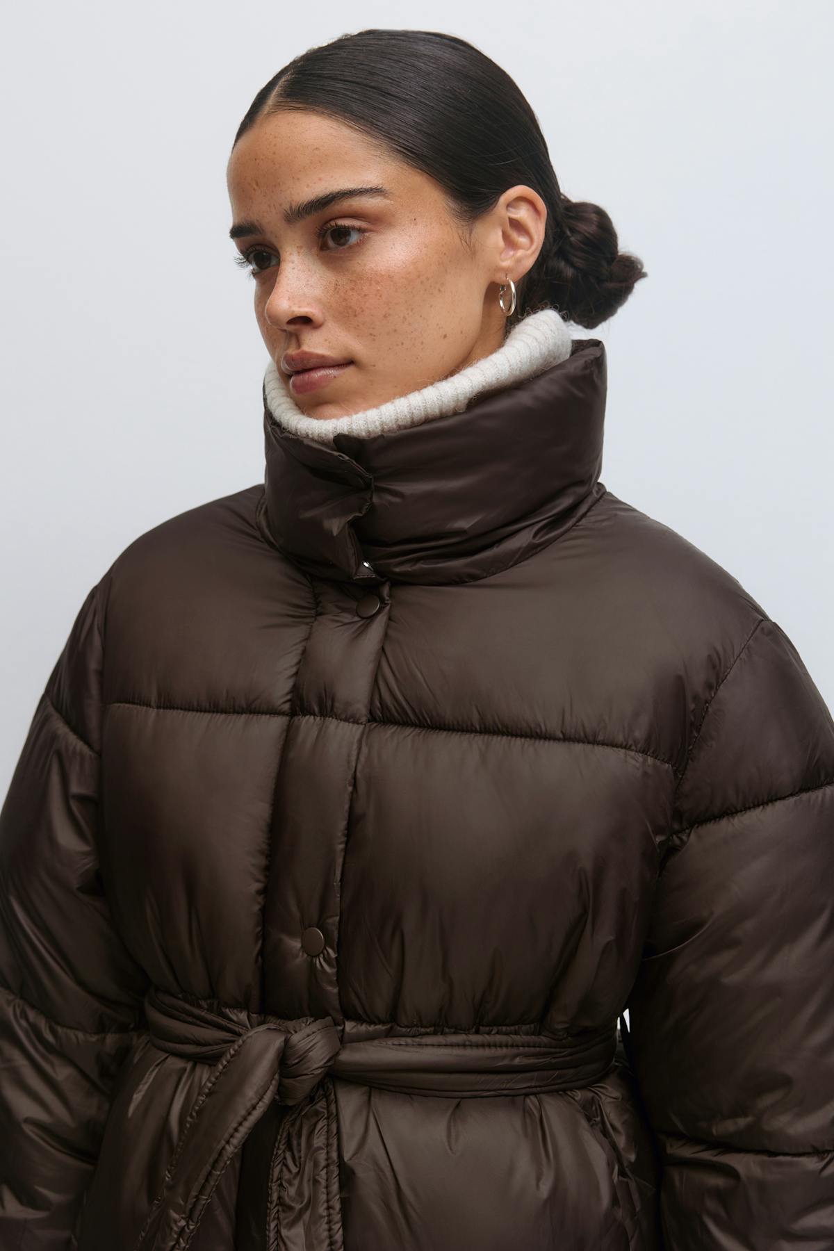 Belted puffer jacket - Marron foncé