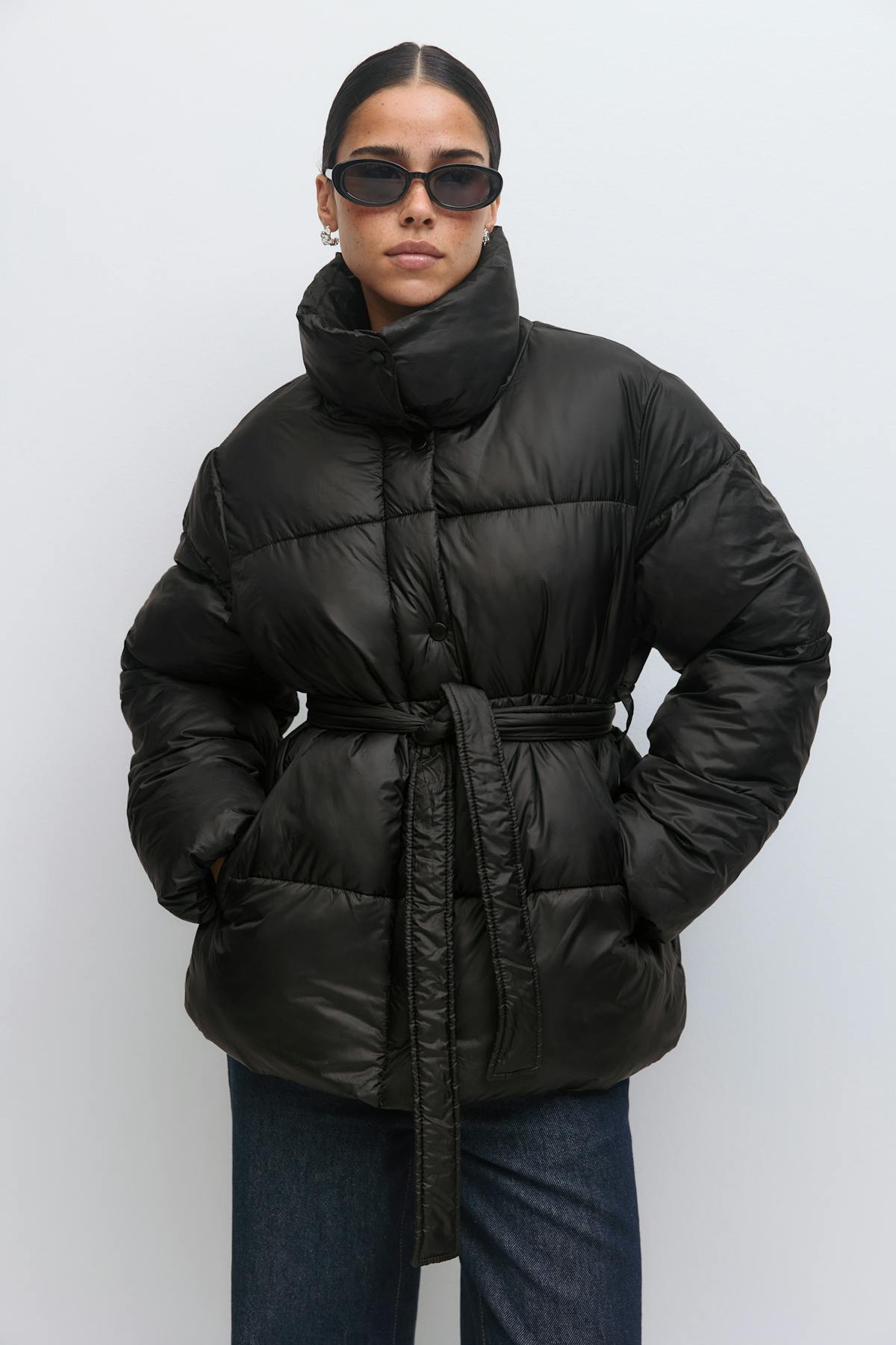 Belted puffer jacket - Marron foncé