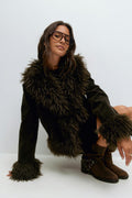 Faux suede fur jacket - Marron foncé