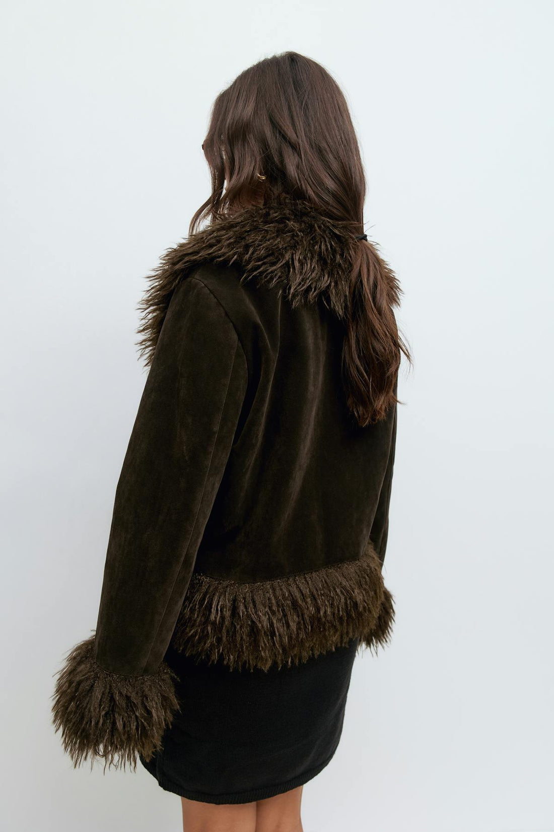 Faux suede fur jacket - Marron foncé