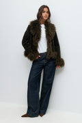 Faux suede fur jacket - Marron foncé