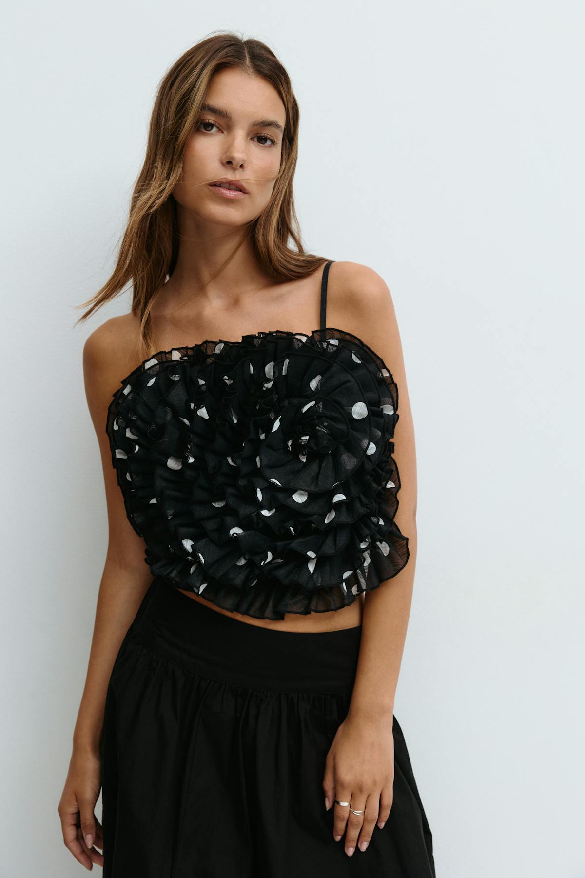 Rose top - Black/white dot