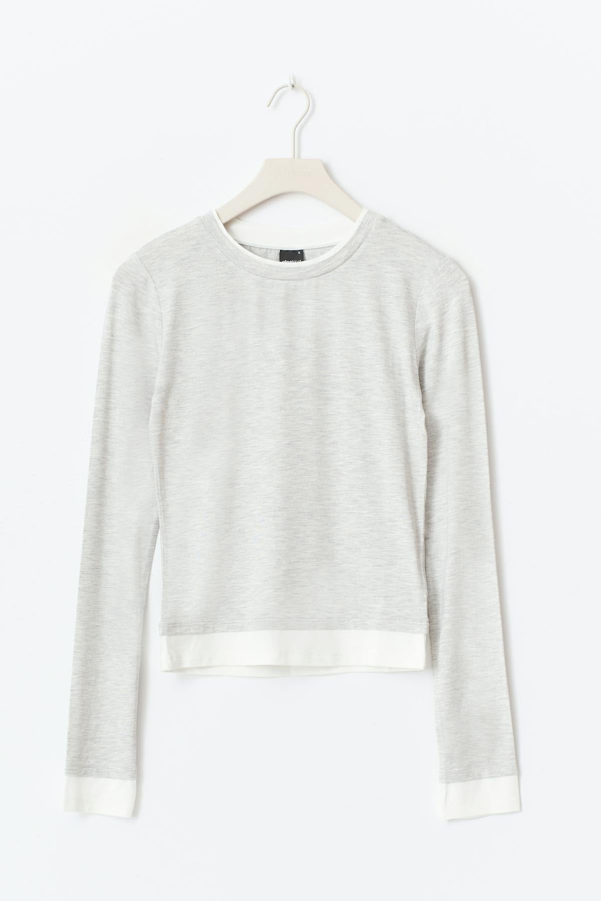 Double hem top - Lt grey melange