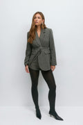 Herringbone belted blazer - Gris