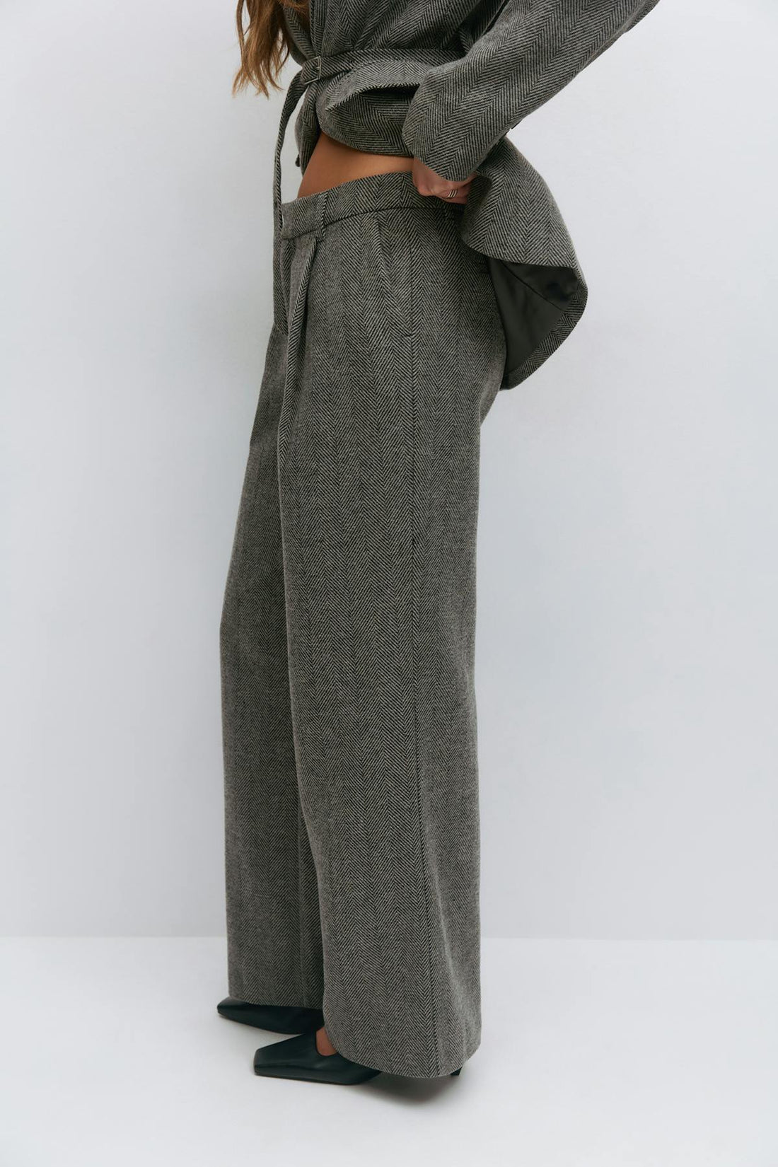Mid waist herringbone trousers - Gris