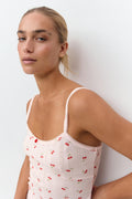 Pointelle singlet - Cherry aop
