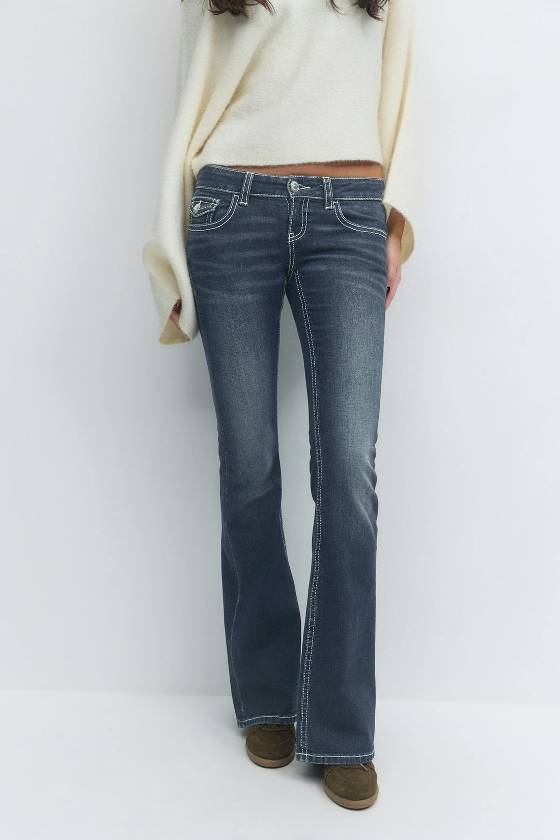 Embroidery jeans tall - Mid blue
