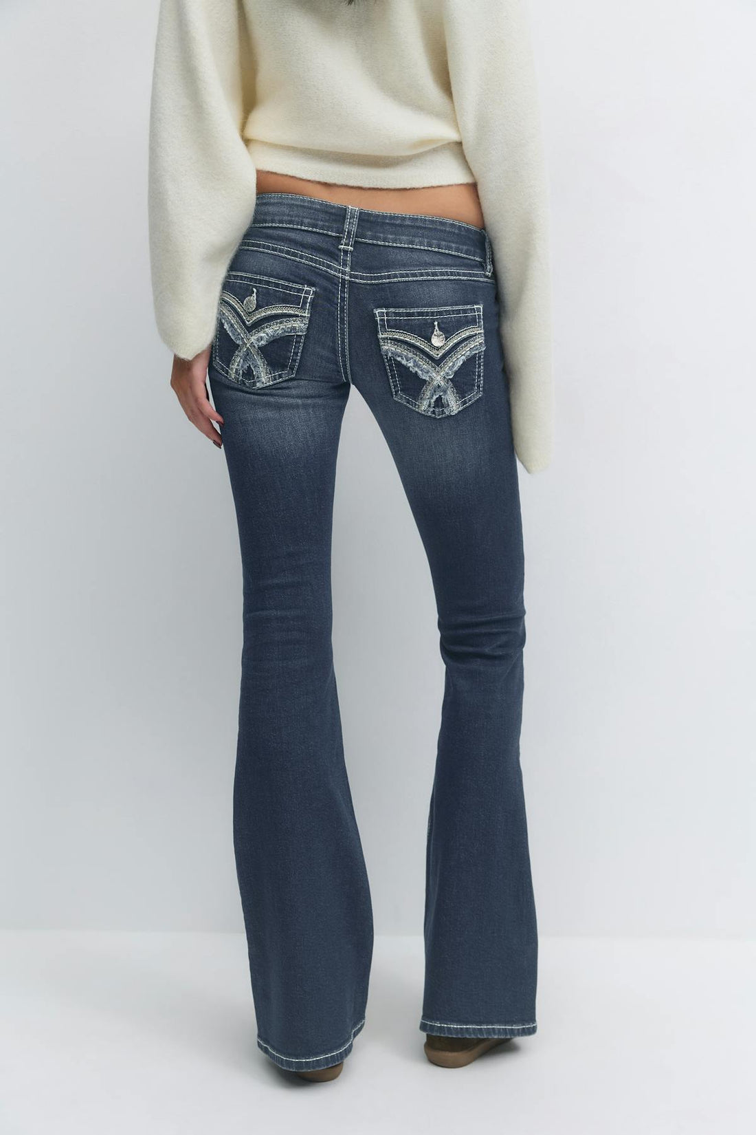 Embroidery jeans tall - Mid blue