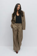 Low wide pleated trousers - Beige melange