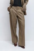 Low wide pleated trousers - Beige melange