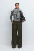 Low wide pleated trousers - Beige melange