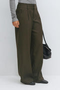 Low wide pleated trousers - Vert foncé